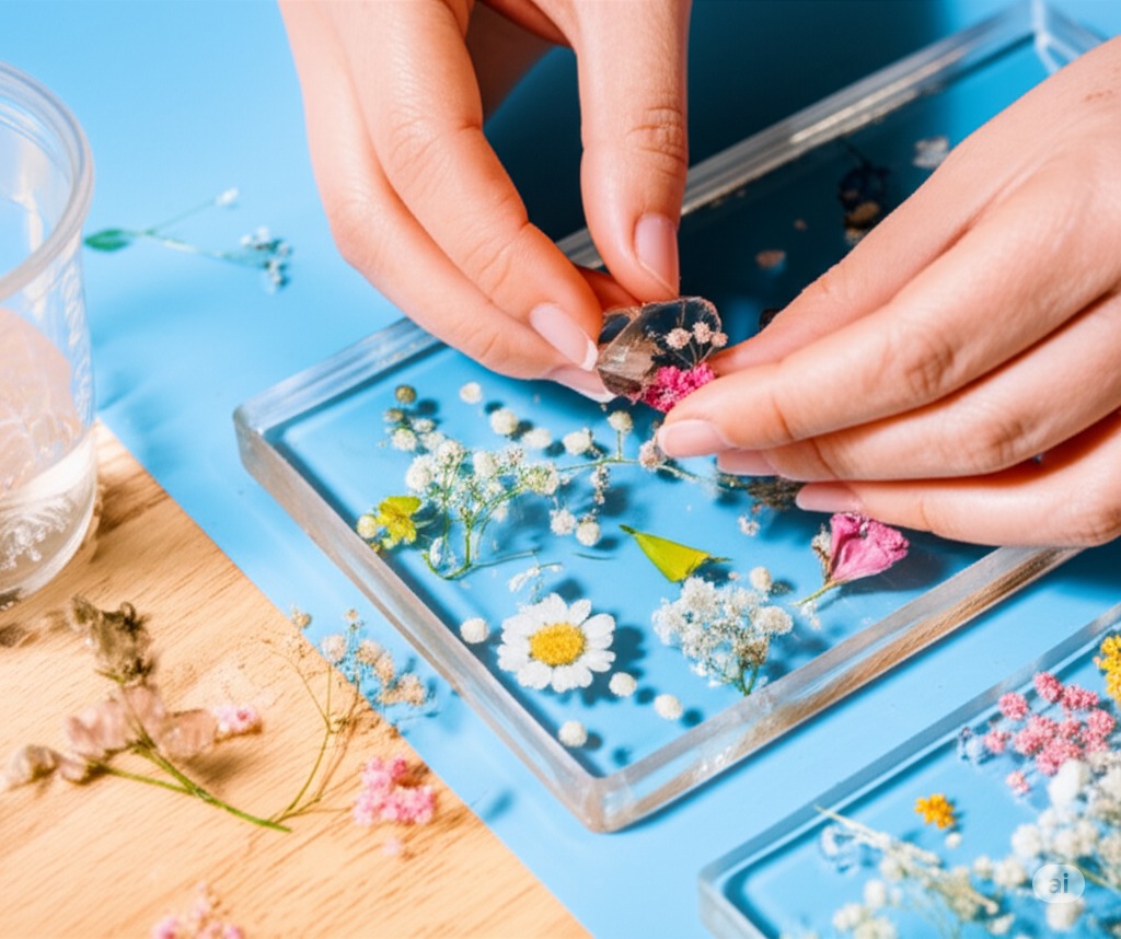 Using dried flowers in resin keychains