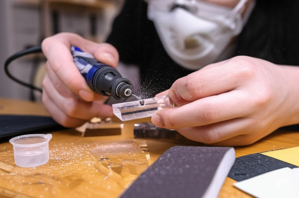 Drilling holes in cured resin