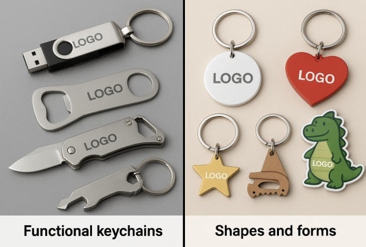 Functional keychains: USB Drive, Bottle Opener, Multi-tool choices