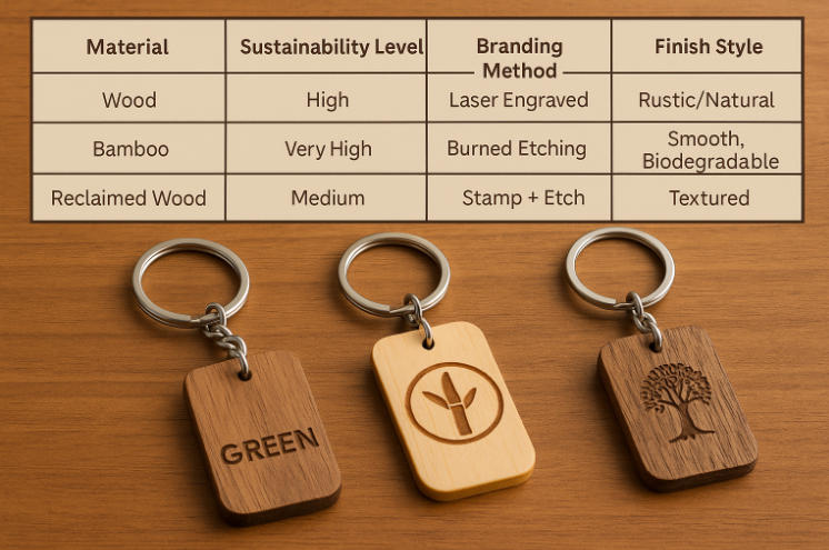 Wood & Bamboo eco-friendly custom keychains for green brands