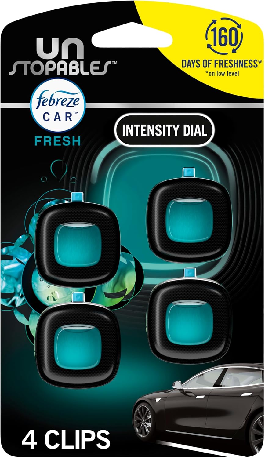 Febreze Unstoppables Car Vent Clips – Long-Lasting Car Air Freshener, Pack of 4