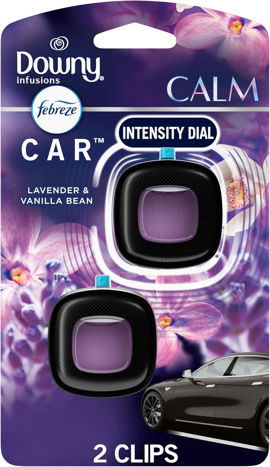 Febreze Car Vent Clip – Downy Calm Scent, Lavender & Vanilla | 2 Pack Long-Lasting Car Air Freshener